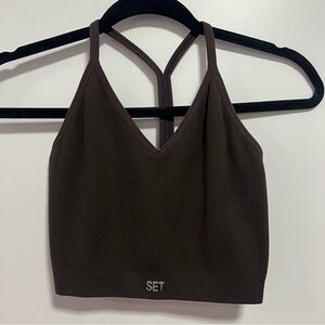 SET ACTIVE Ribbed V Sculpt Flex Bra Brown Medium NWOT